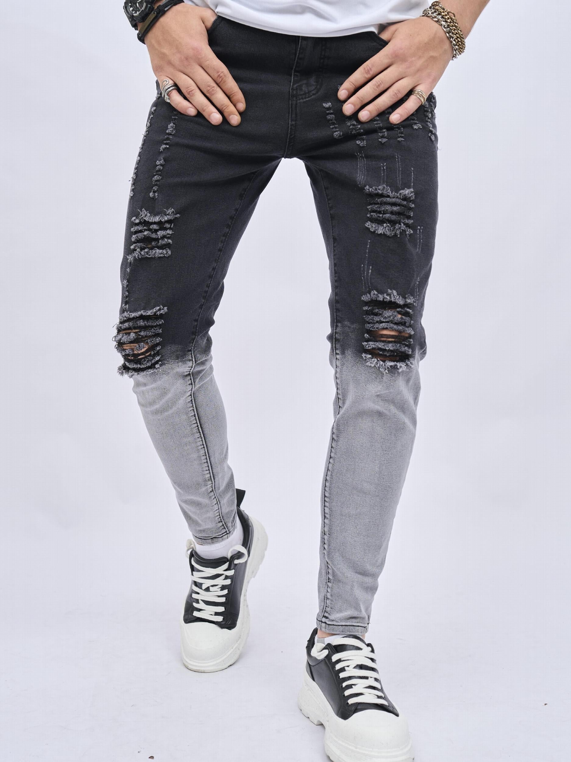 Mens Gradient Slim Fit Ripped Jeans