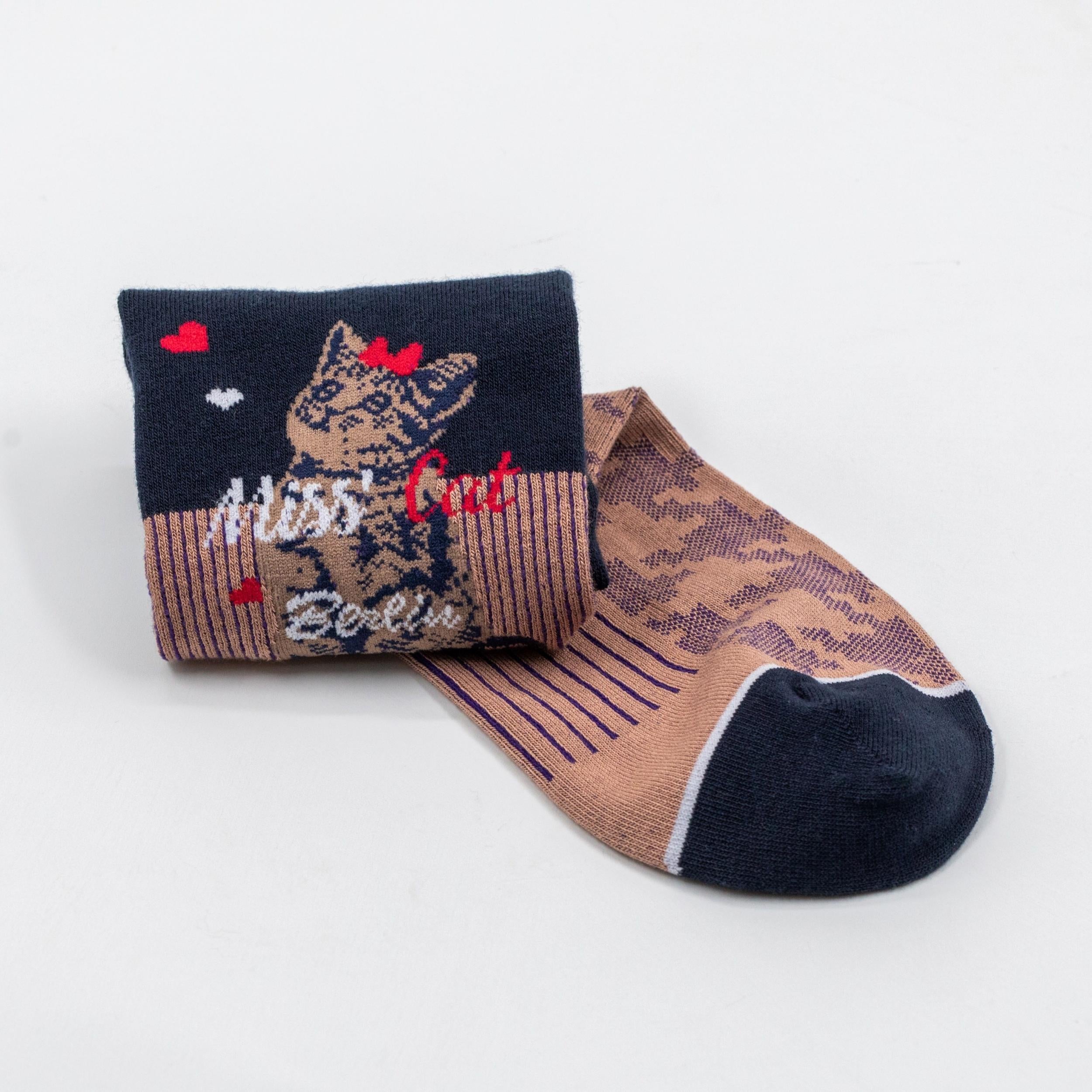 Cute Cartoon Cat Print Socks for Women