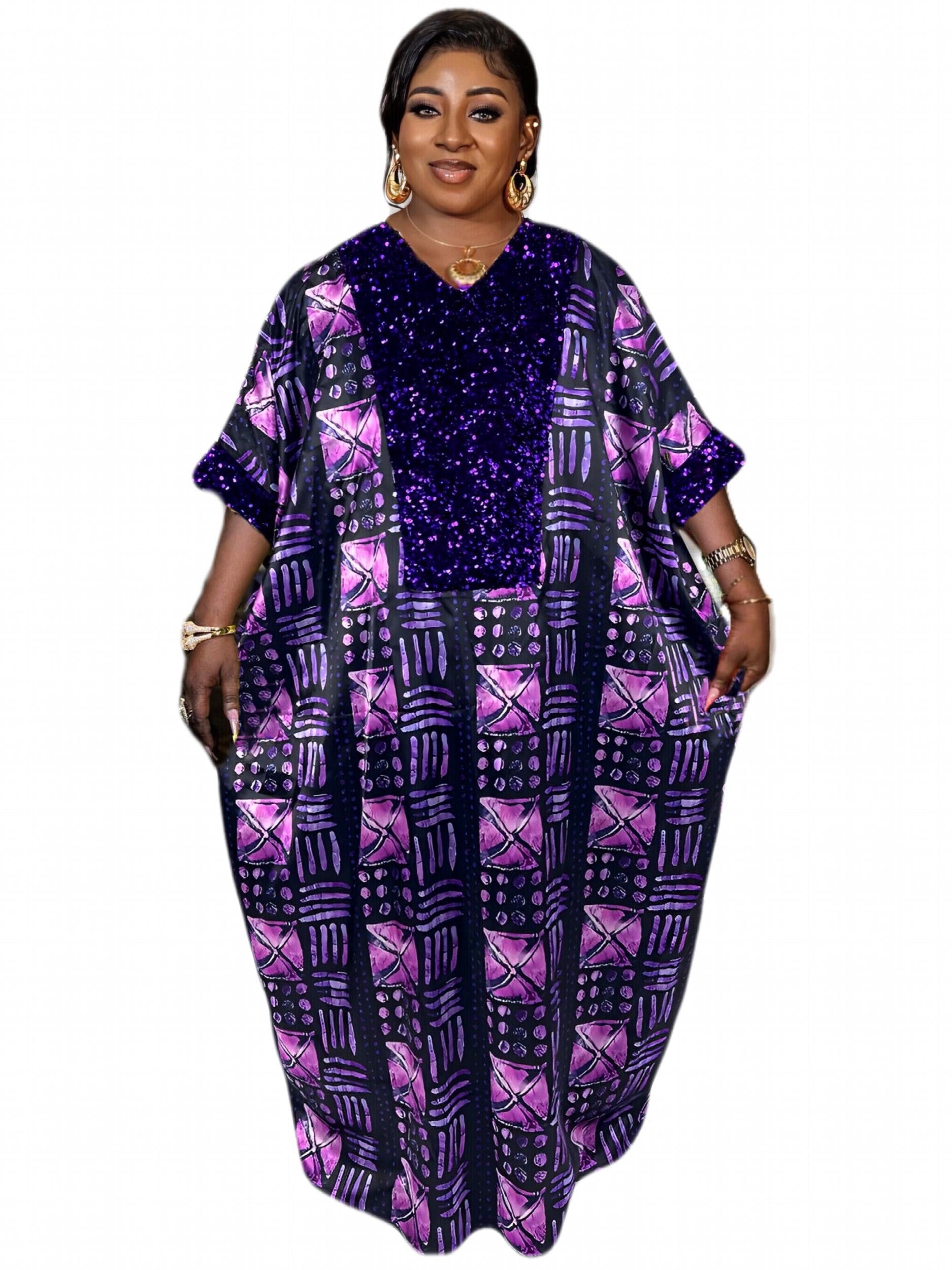 Abaya Dress Geometric Print Maxi Kaftan Dress