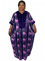 Abaya Dress Geometric Print Maxi Kaftan Dress