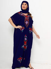 Women's Plus Boho Kaftan Dress Floral Embroidered Batwing Sleeve V Neck Maxi