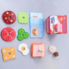 Wooden Playhouse Burger Fries Sandwich Set Matching Puzzle Food Cutting Toy