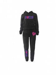 Casual Letter Print Hoodie & Pants Set Women's Clothing