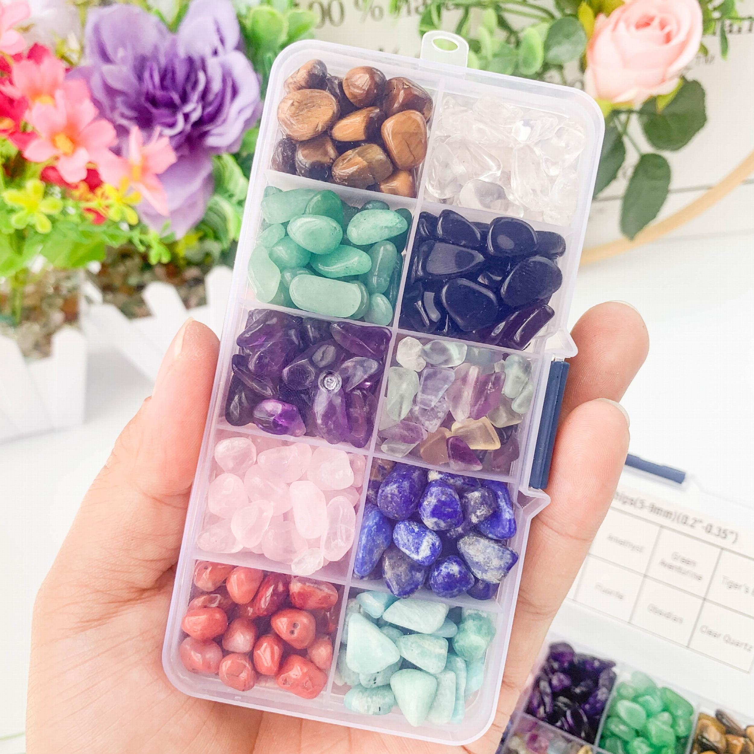 2LB 10 Rare Crystal Gem Collection Box Reiki Healing Wishing Bottle Inlay Wood A