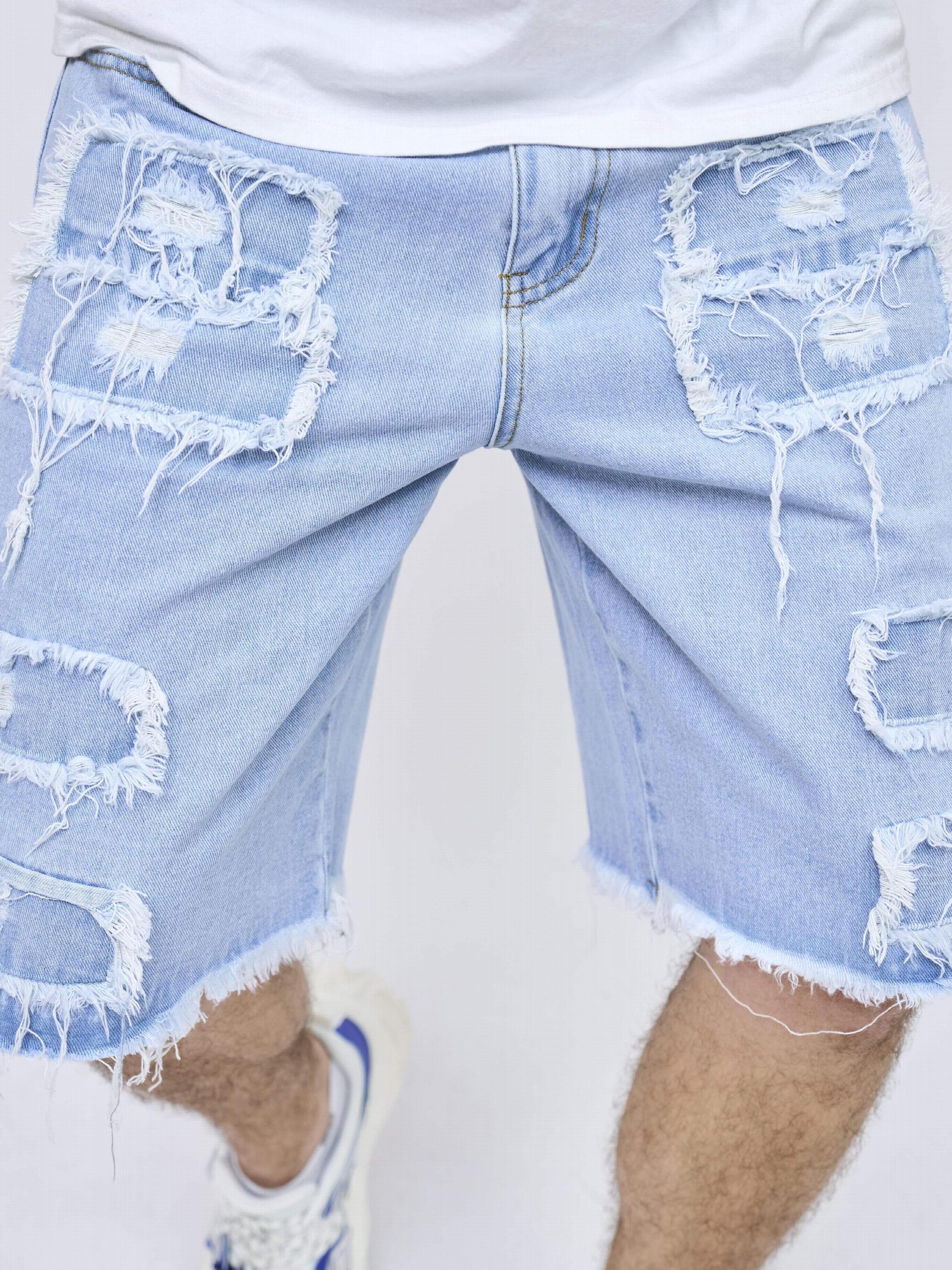 Tassels Decoration Ripped Denim Shorts Mens Casual Street Style Loose Fit