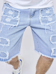 Tassels Decoration Ripped Denim Shorts Mens Casual Street Style Loose Fit