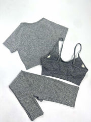 3pcs Yoga Workout Set Sports Bra Crop Top Leggings Women's Activewear