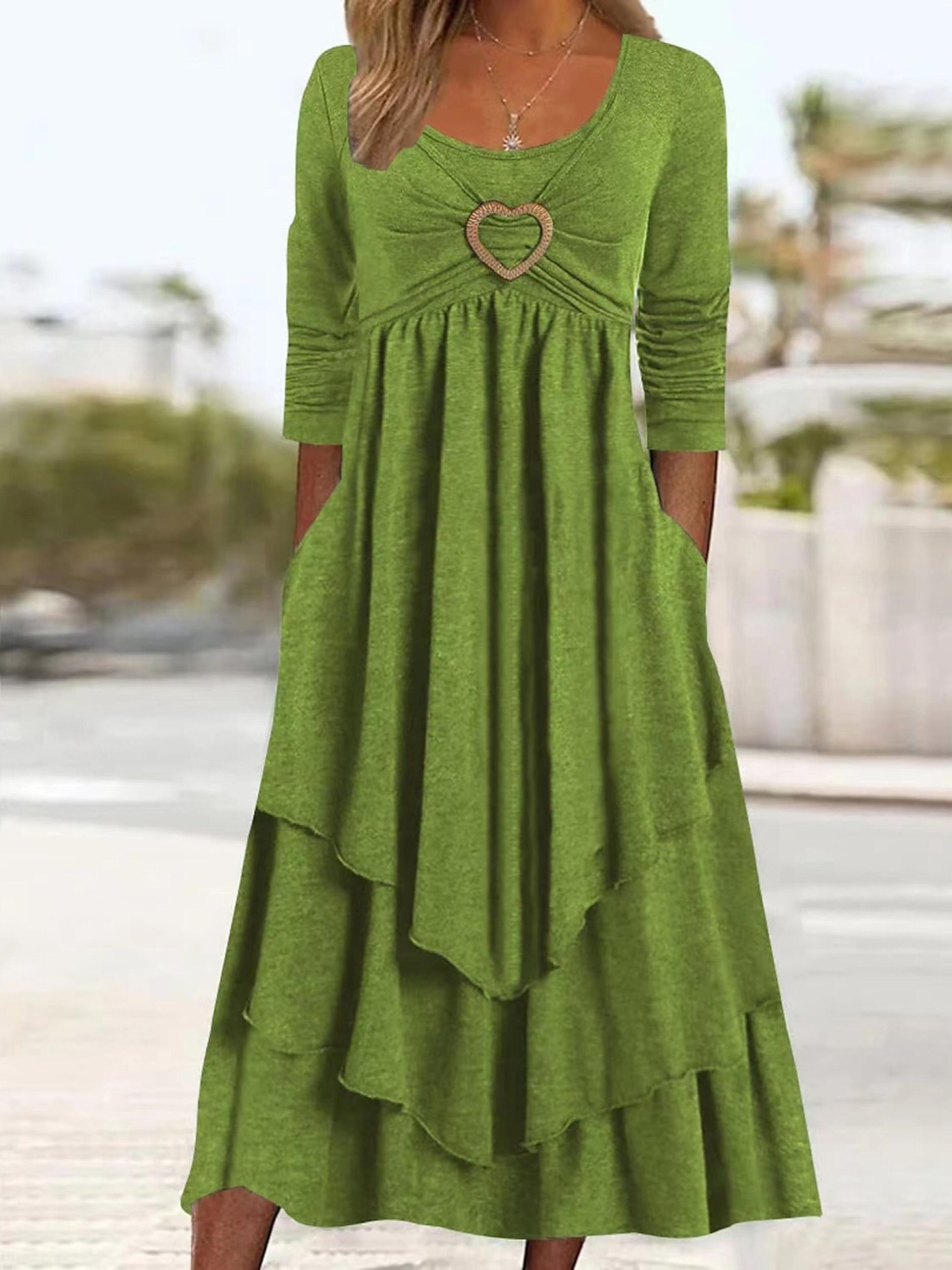 Long Sleeve Heart Ring Round Neck Maxi Dress