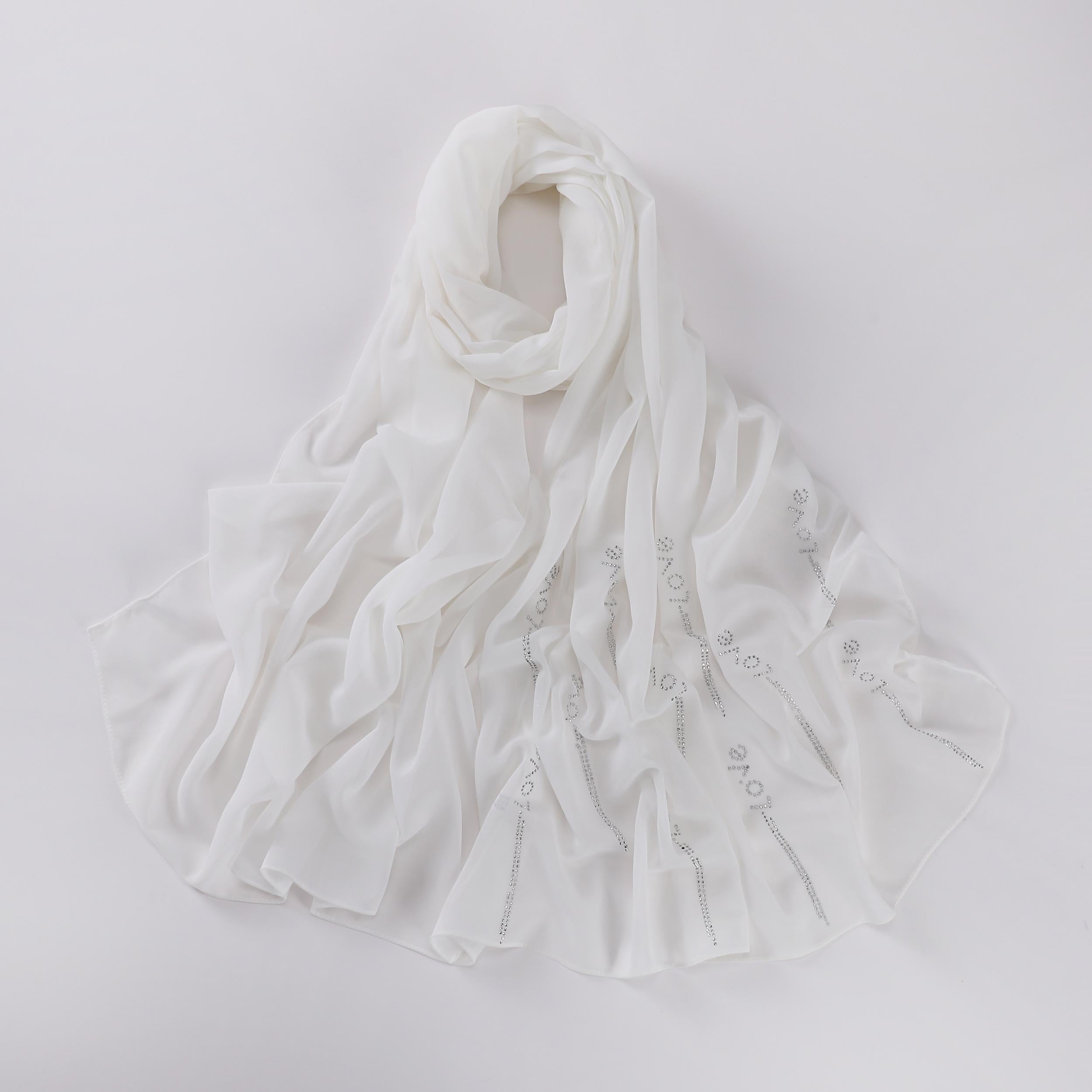 Rhinestone Chiffon Hijab Solid Long Scarf Casual Shawl Head Wrap Bandana