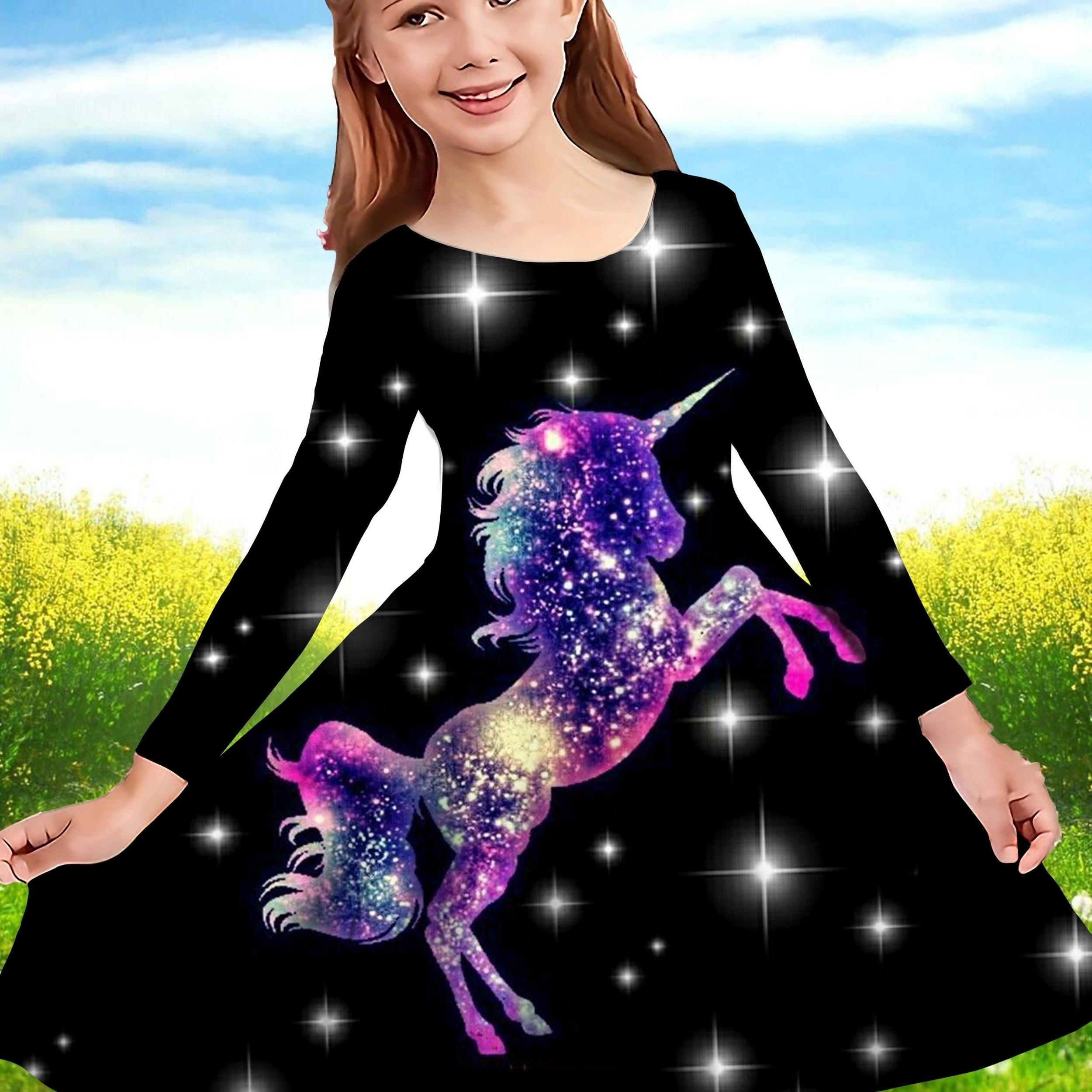 3D Dreamy Unicorn Graphic Dress for Girls