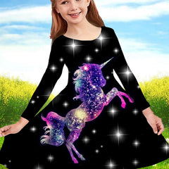 3D Dreamy Unicorn Graphic Dress for Girls