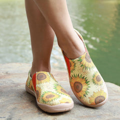Women's Sunflower Print Flat Shoes Slip On Canvas Outdoor Travel Shoes