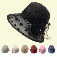 Polka Dot Stitching Bucket Hat Sun Hat Organza Derby Hat Lightweight