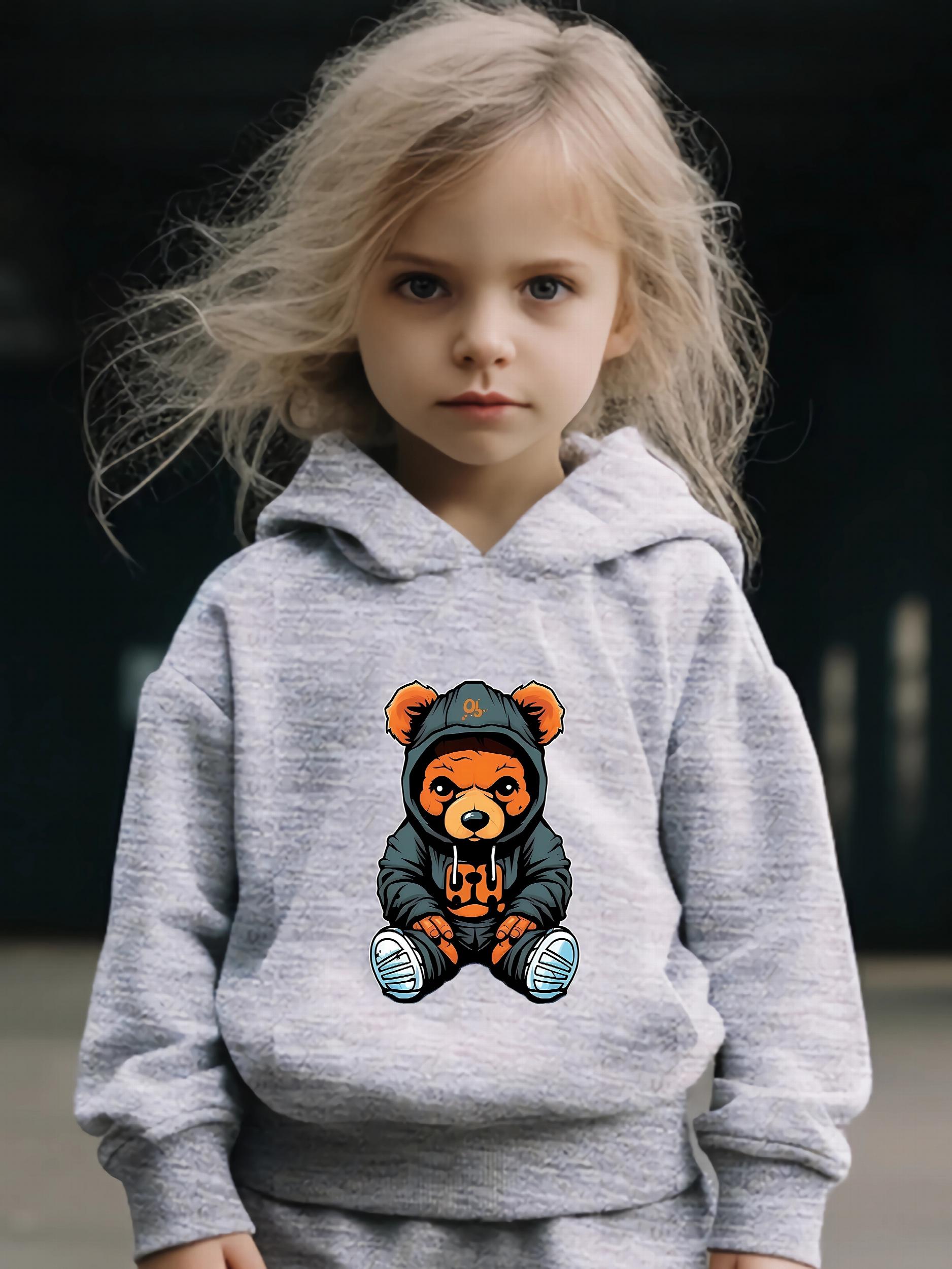Bear Pattern Hooded Sweatshirt Girls Comfy Hoodies & Sweatpants
