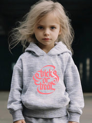 Trick O R Treat Pattern Long Sleeve Hooded Sweatshirt Girls Comfy Hoodies