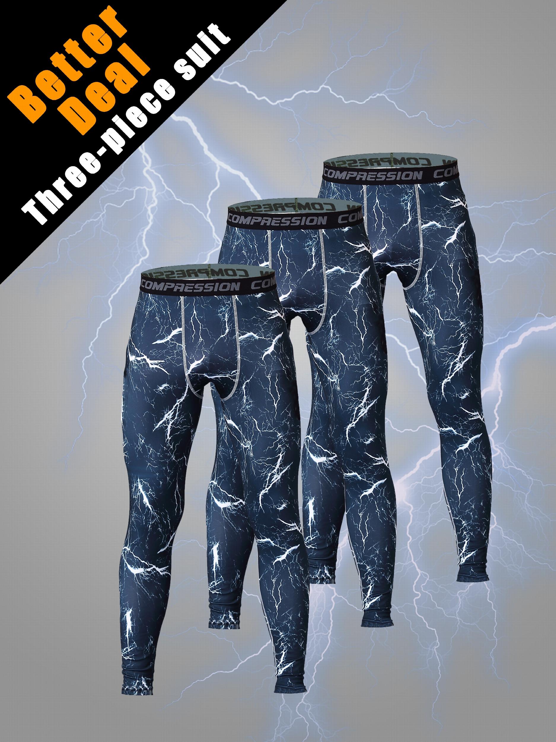 Men's 3pcs Solid Leggings Active Quick Drying Sports Compression Pants