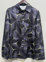 Geometric Print Men's Casual Button Up Long Sleeve Shirt