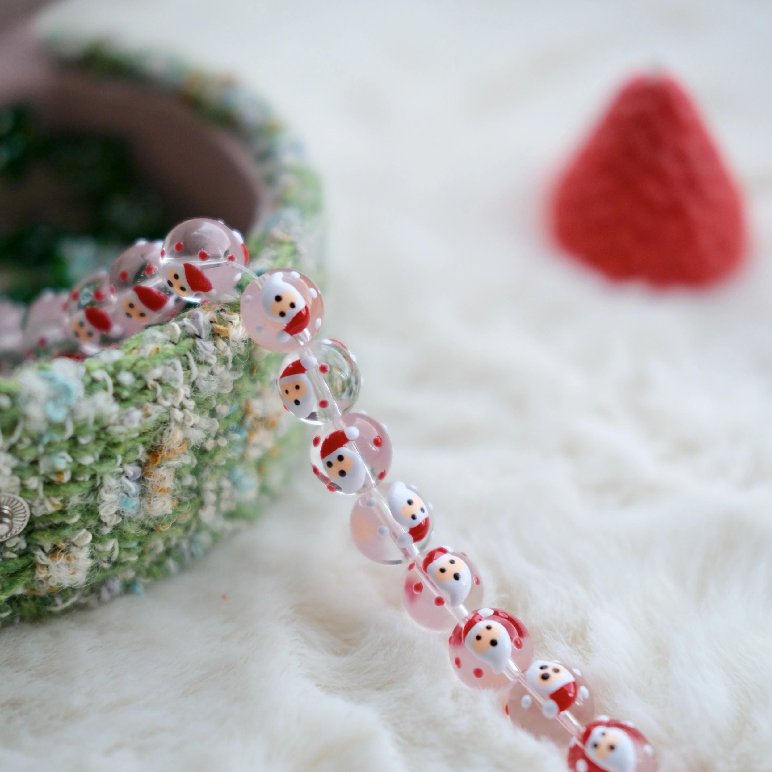 2pcs Christmas Hand-painted Glass Beads Santa Claus Socks DIY Jewelry