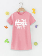 Girls Short Sleeve I'M THE YOUNGEST Casual T Shirt Dress