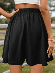 Solid Drawstring Flared Skort Casual Short Style Back Skort