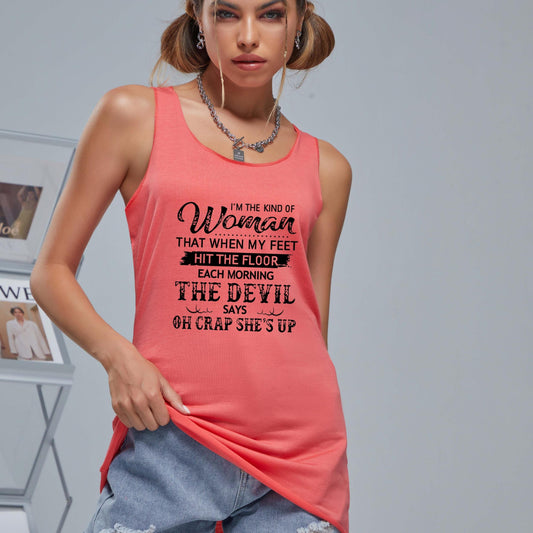 Women's Letter Graphic Tank Top, Round Neck Casual Loose Sports Shirt