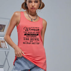 Women's Letter Graphic Tank Top, Round Neck Casual Loose Sports Shirt