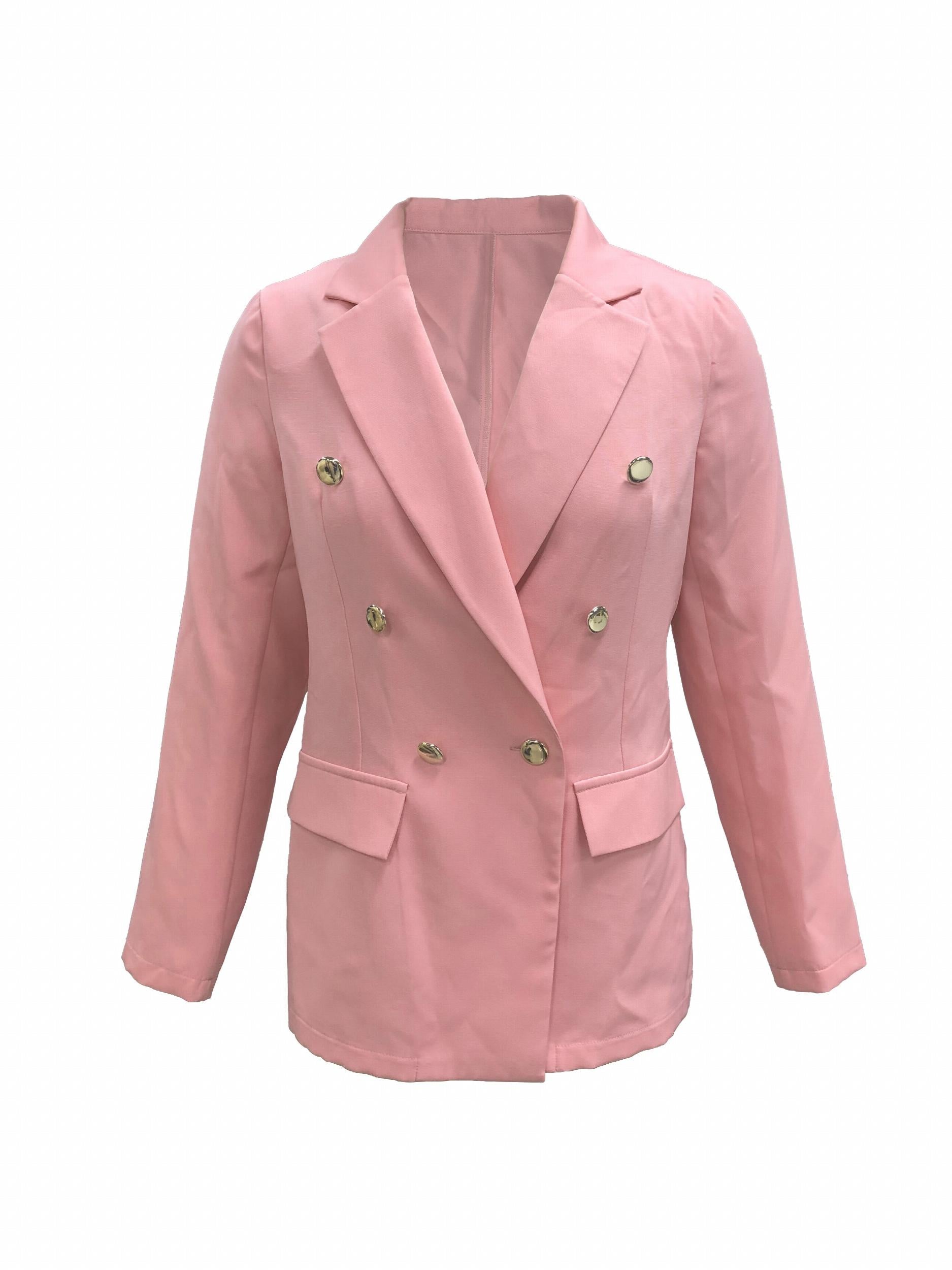 Double Breasted Lapel Neck Solid Blazer for Women