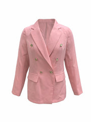 Double Breasted Lapel Neck Solid Blazer for Women