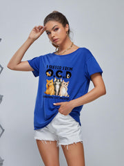 Cat Graphic Casual Tee Round Neck Summer Top Women's Shirts
