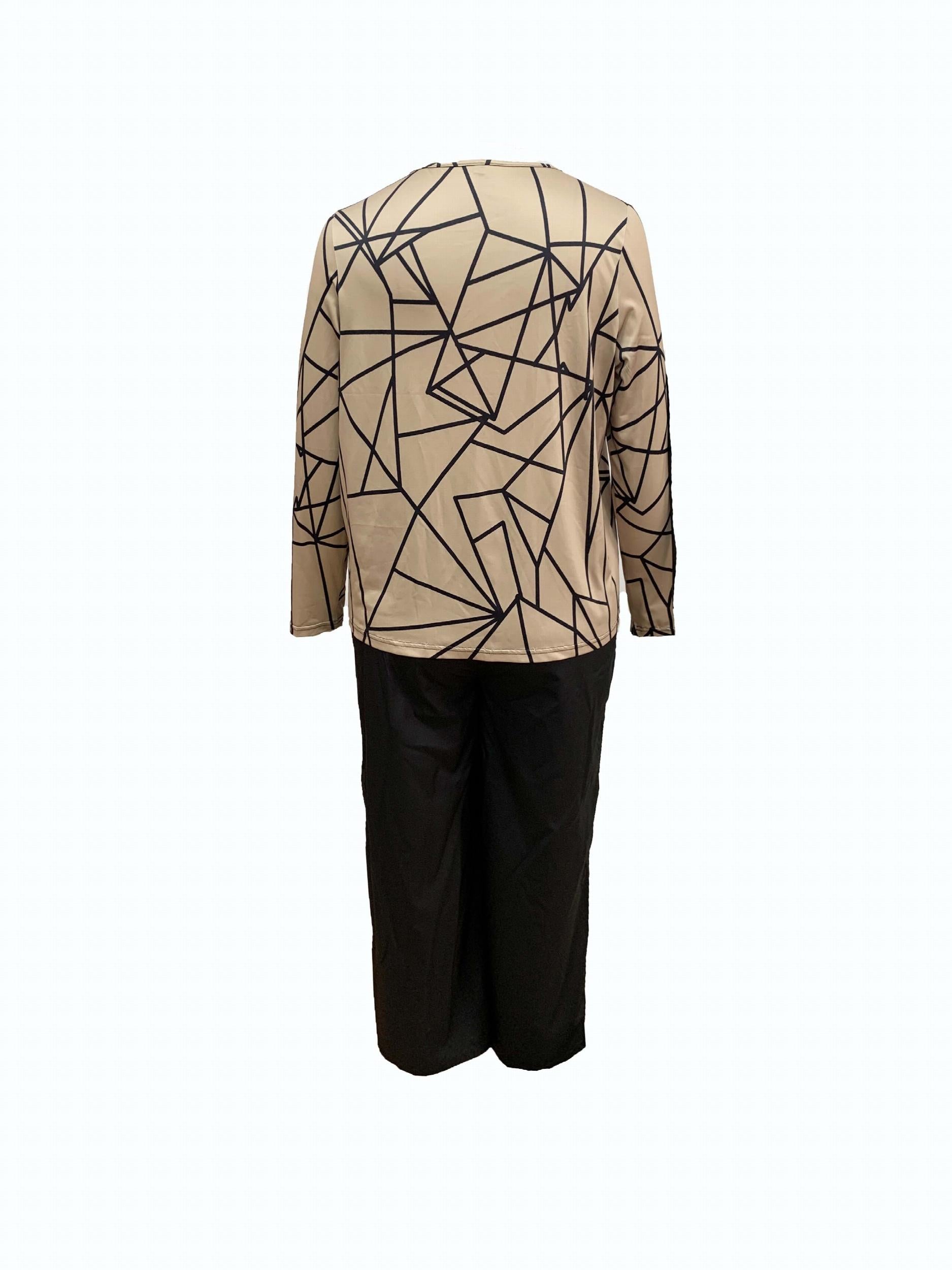 Women's Plus Geometric Print Top & Solid Pants Set