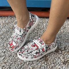 Women's Christmas Pattern Canvas Shoes Casual Slip On Lightweight Shoes