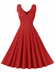 High Waist A-line Dress V Neck Sleeveless Party Casual Dress