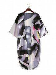 Floral Print V Neck Tie Front Beachwear Kimono Cover Up & Pants