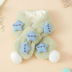 Girls Star Fleece Thermal Scarf with Plush Ball for Winter