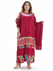 Geometric Print Kaftan Dress Set with 2pcs Hijab