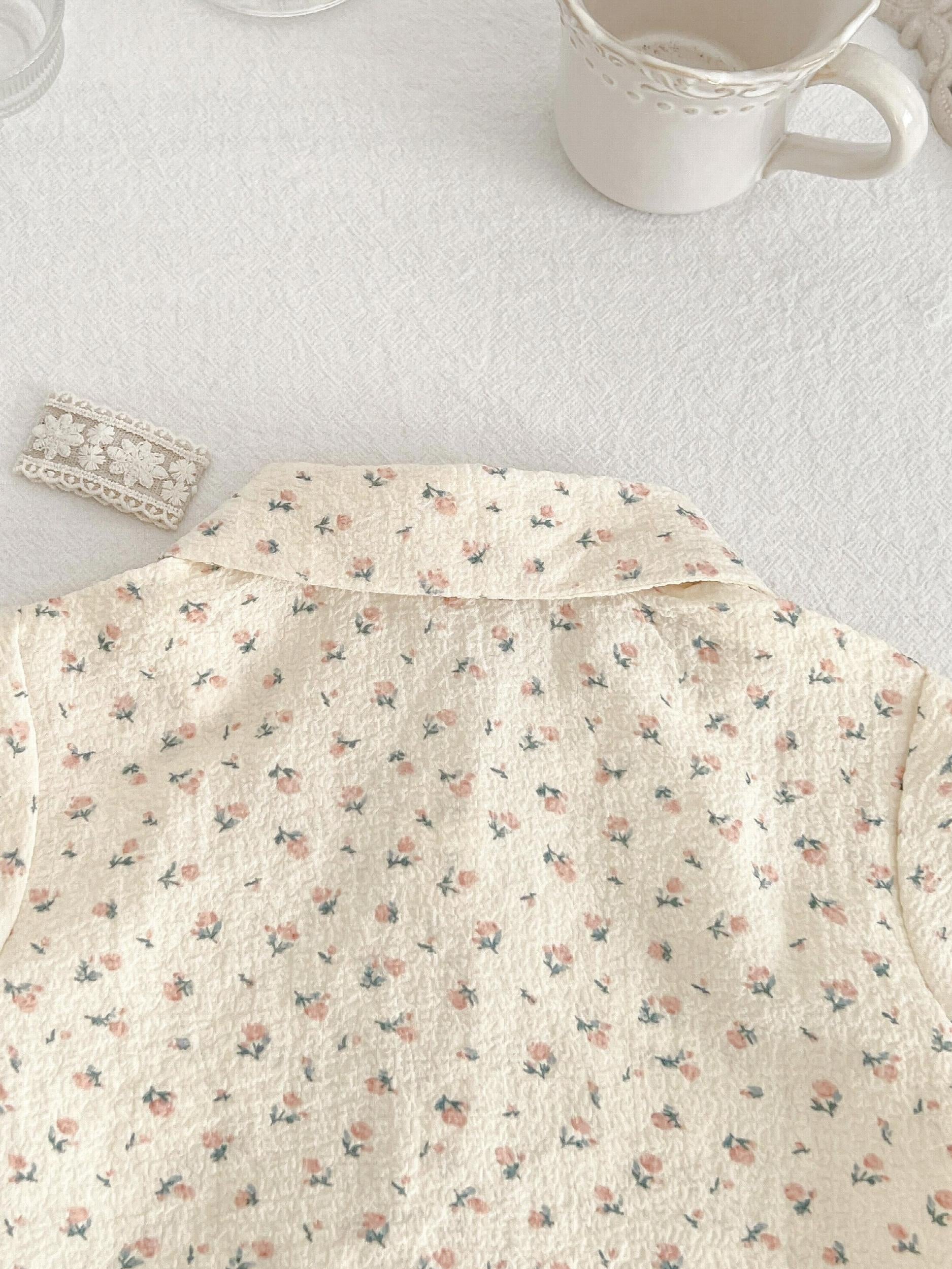 2pcs Toddler Girl Doll Collar Floral Top Shorts Set