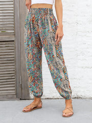 Paisley Print Smocked Waist Harem Pants Boho Pants