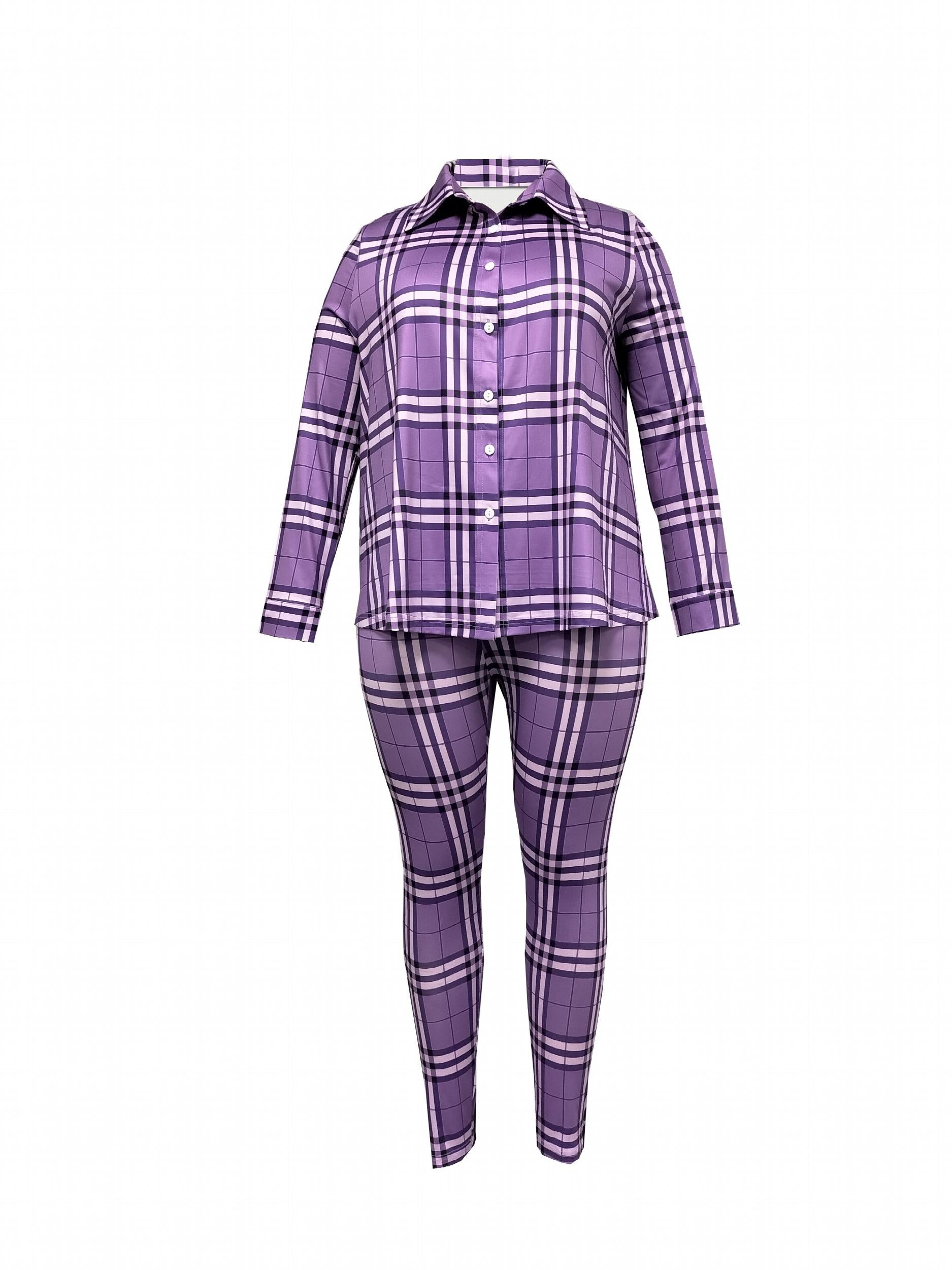 Plaid Print Shirt & Leggings Outfit Set