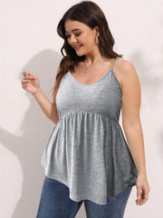 Cami Top Women's Plus Plain Ruched Peplum Cami Top