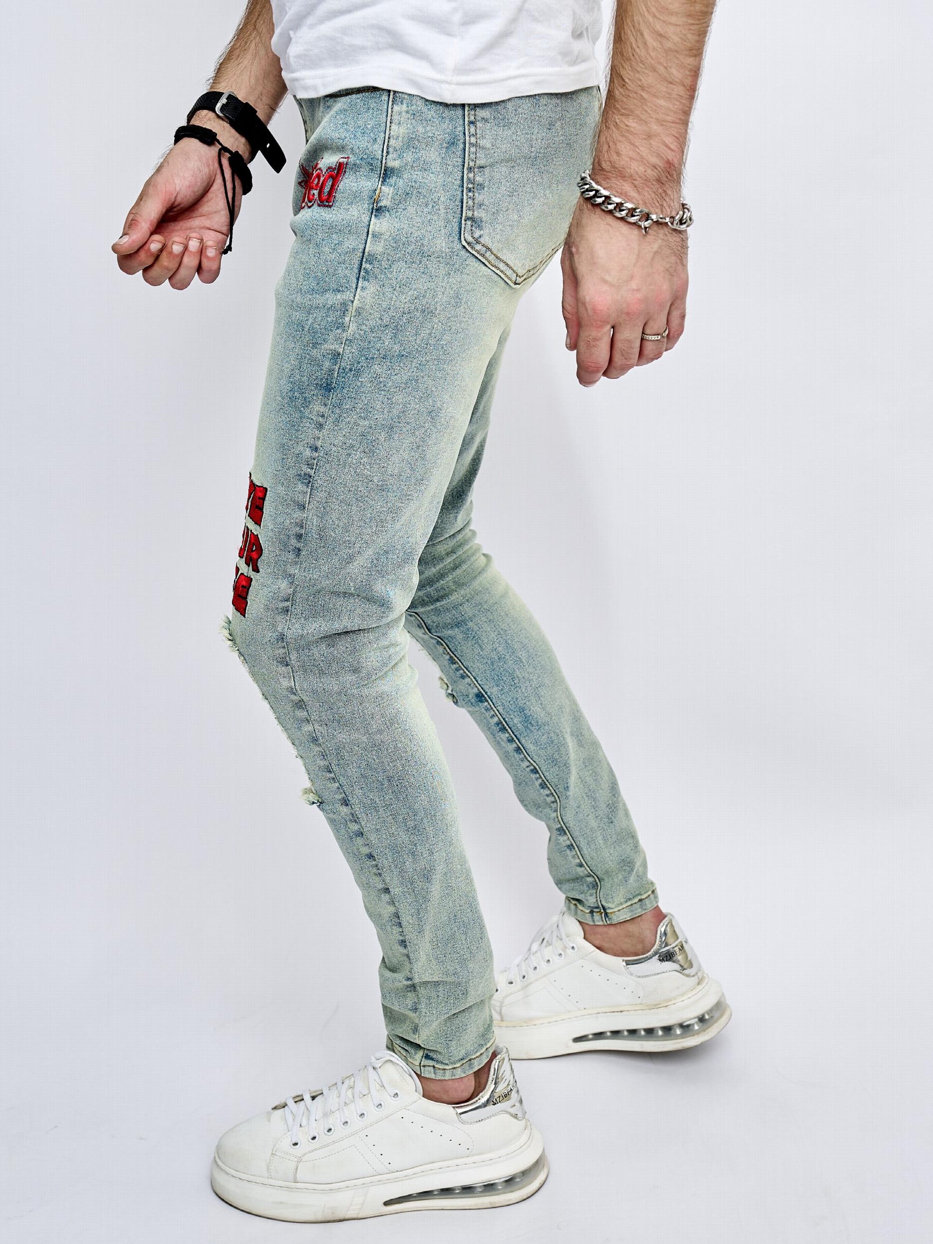 Slim Fit Ripped Jeans Men's Street Style Denim Pants