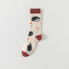 Hedgehog Print Mid Tube Socks for Women