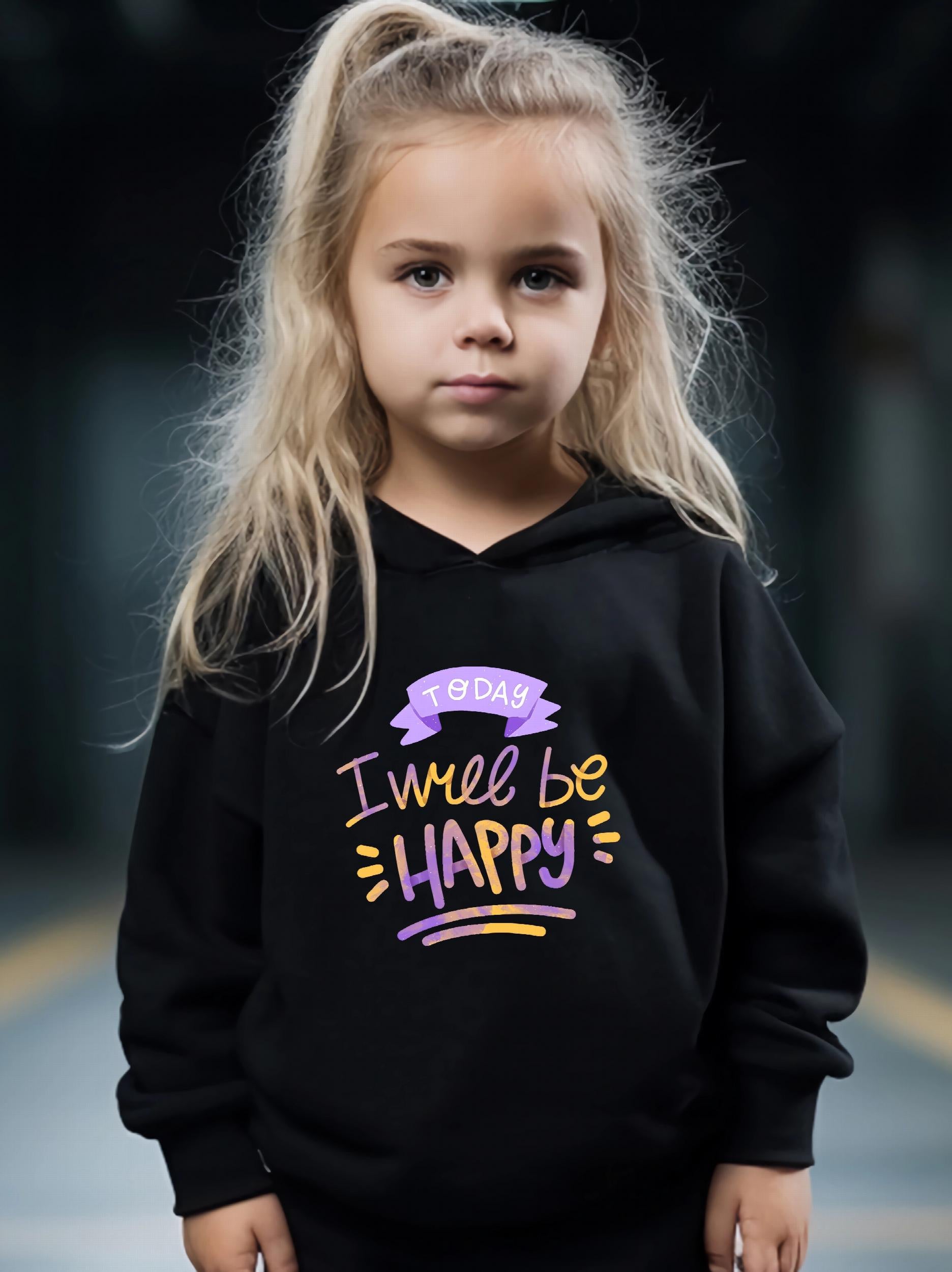 Happy Pattern Long Sleeve Hoodie Girls