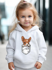 Cartoon Dog Print Long Sleeve Hoodie & Pants Set for Girls