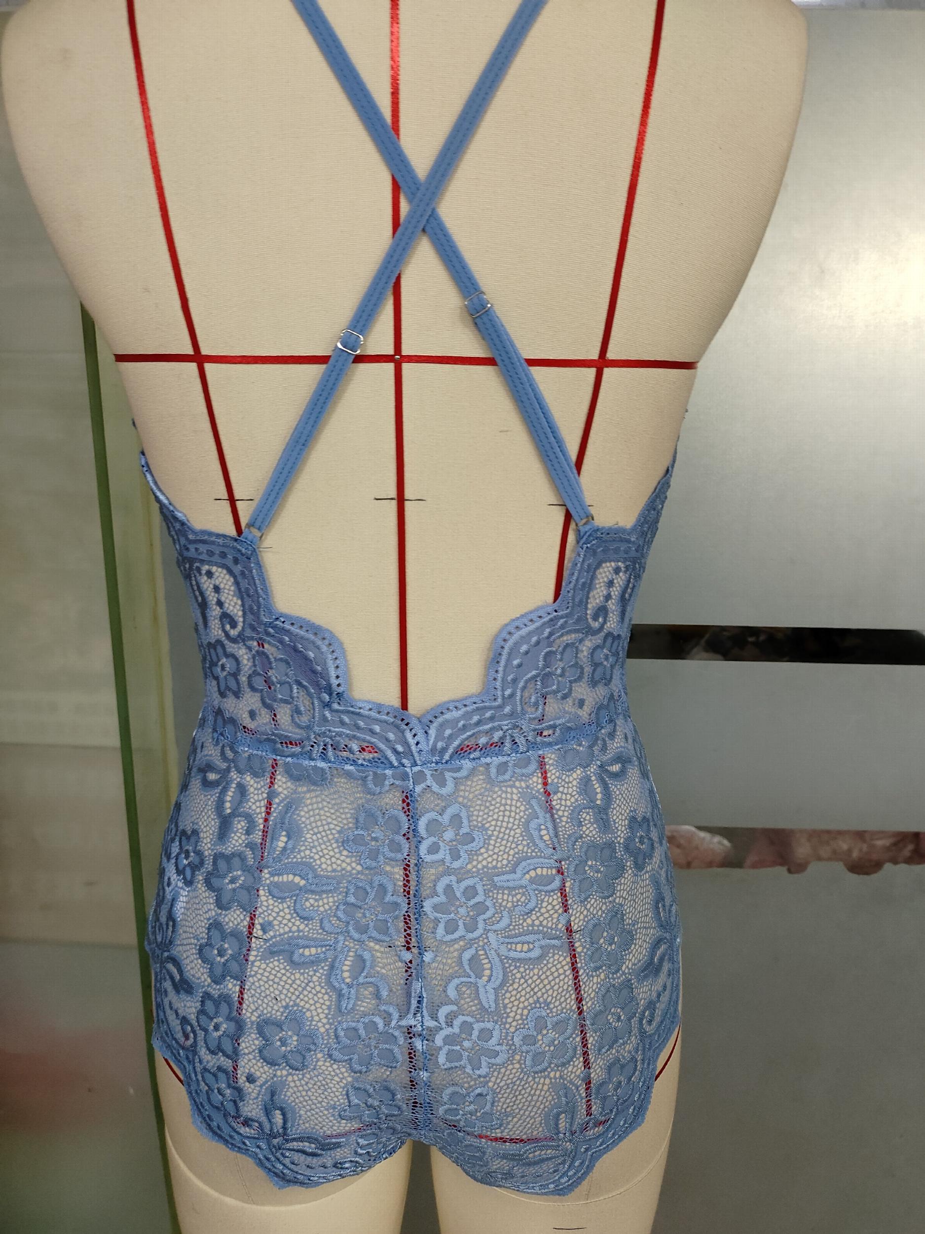Floral Lace Scallop Trim Teddy V-Neck Bodysuit