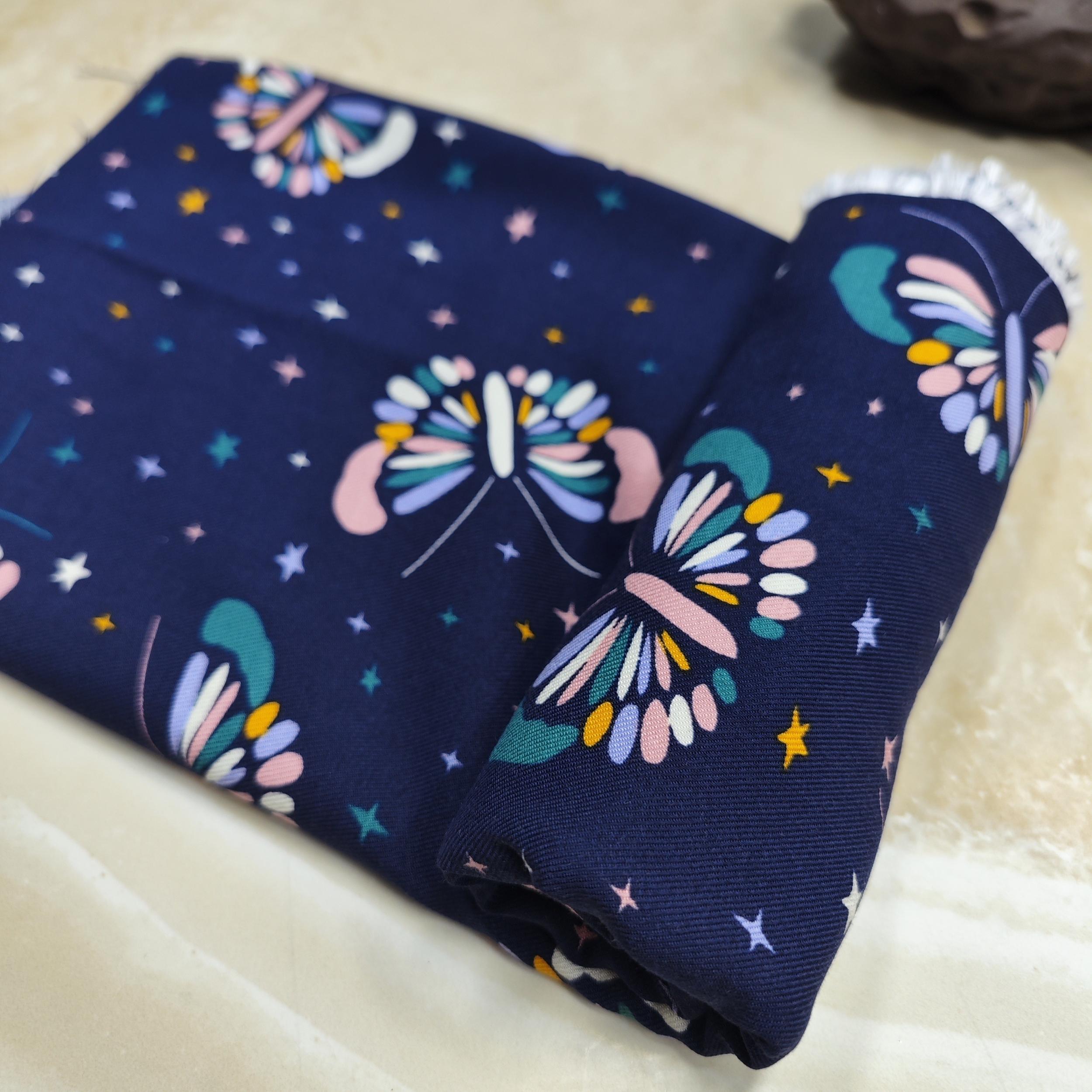 1pc Butterfly Pattern Silk Fabric Diy Clothes Pants Dress Quilt Cover Sewing 1yd