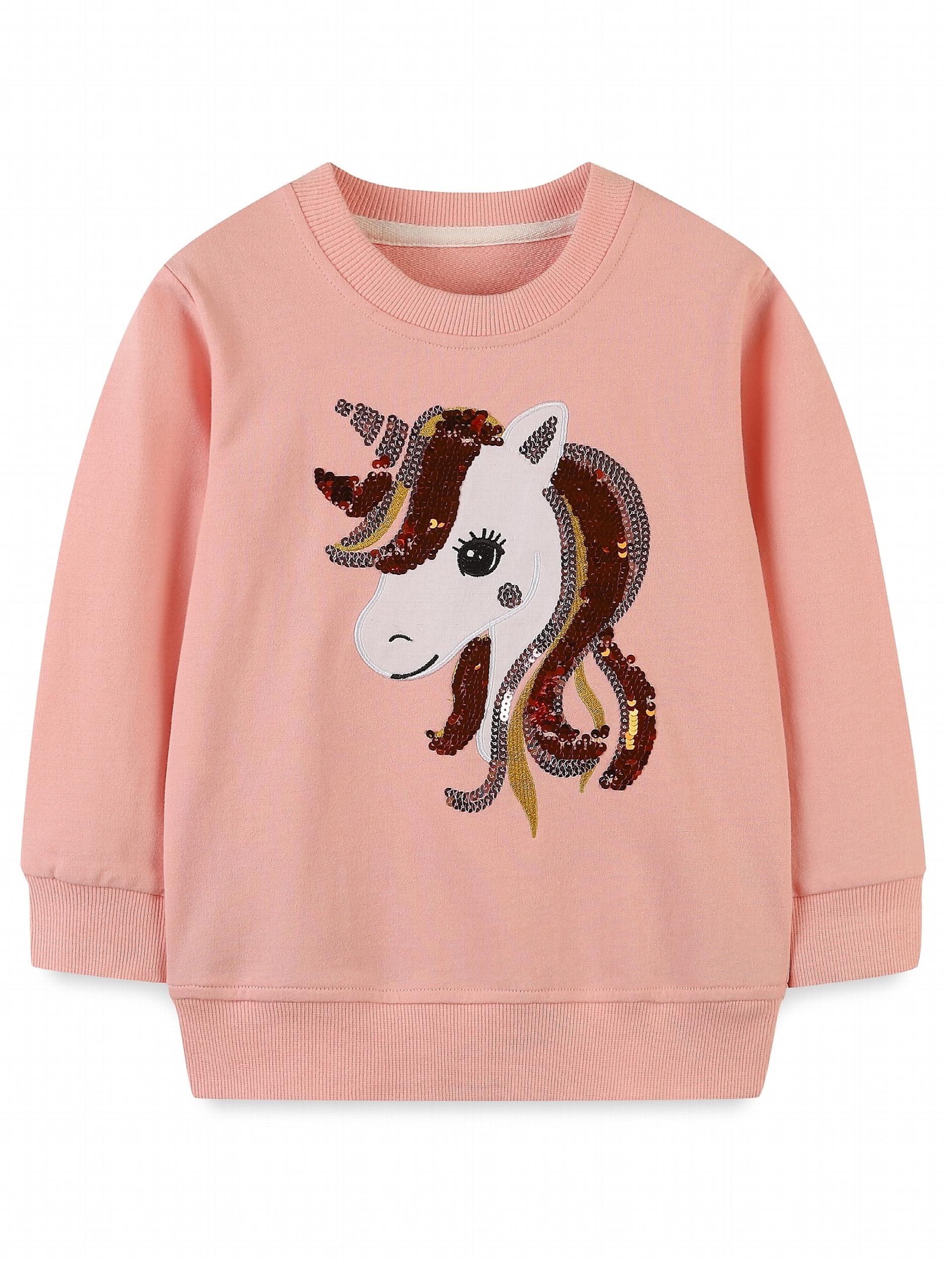 Girls' Sequin Unicorn Crew Neck Sweatshirt Long Sleeve Top