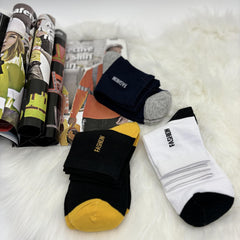 Men's Block Crew Socks Breathable Cotton Blend Comfy Casual Unisex Socks