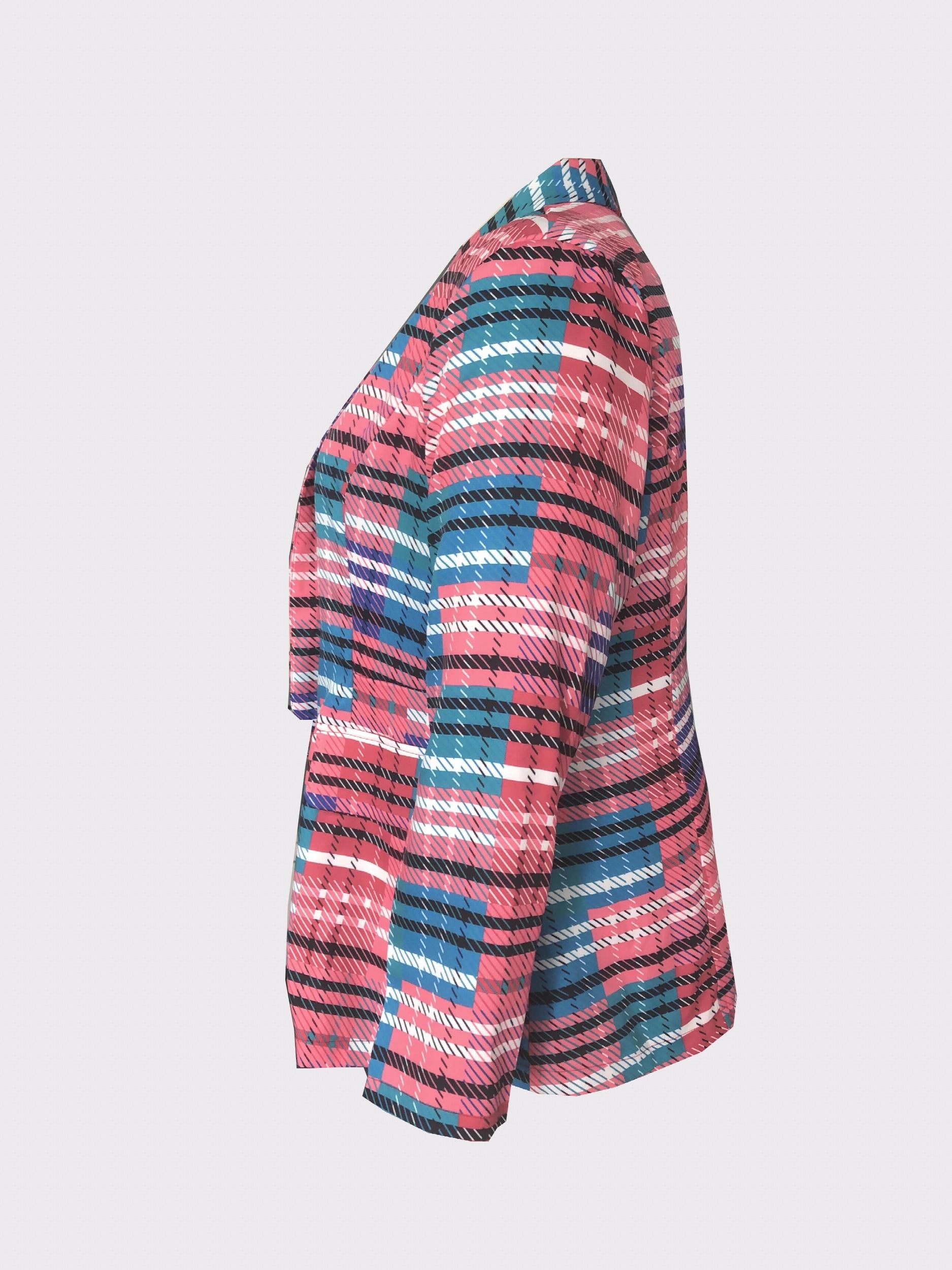 Colorblock Plaid Blazer Long Sleeve