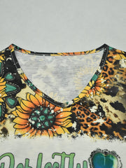 Sunflower & Letter Print V Neck Tank Top - Summer Sleeveless Casual Top