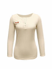 Rib Knit Button Front Sweater Slim Fit Long Sleeve Casual Top
